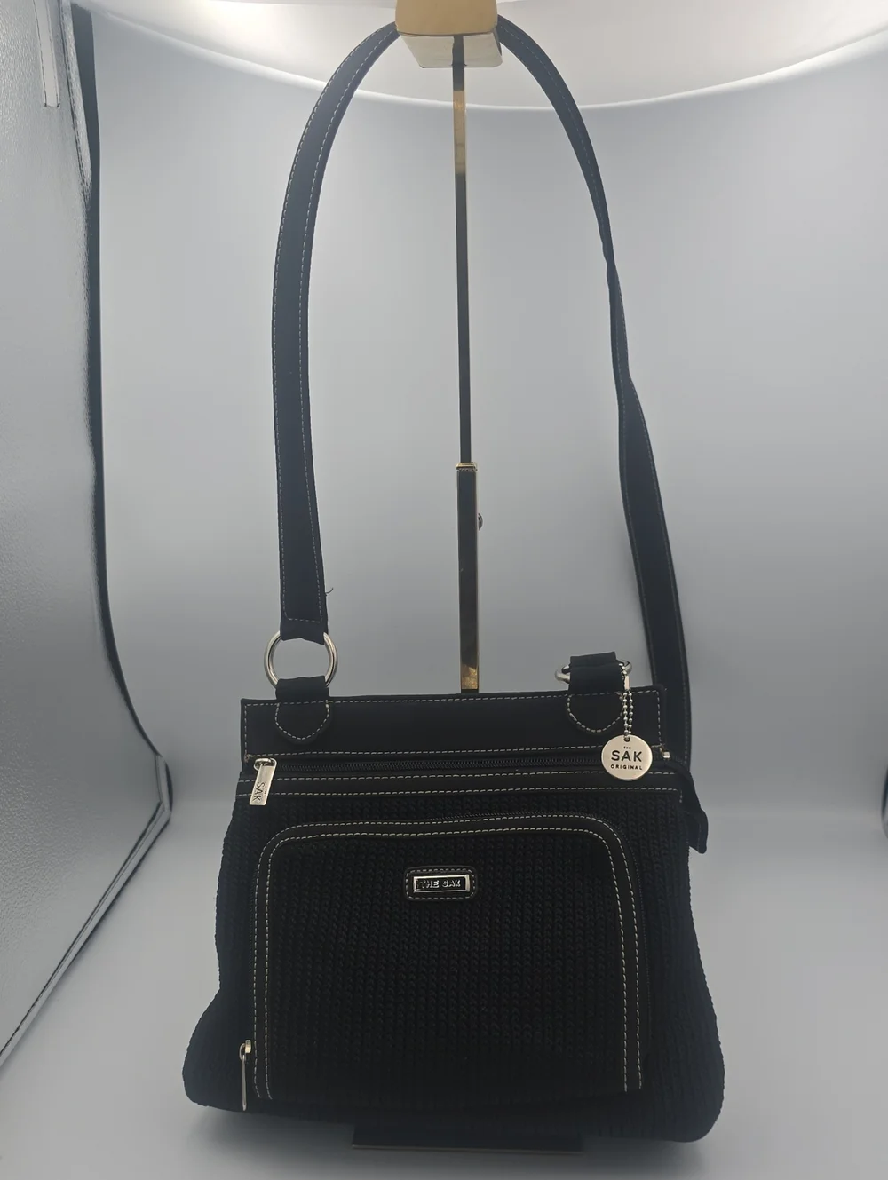 The Sak Black & Silver Hardware Crossbody Bag W Contrast Stitching/Charm (EUC)🖤